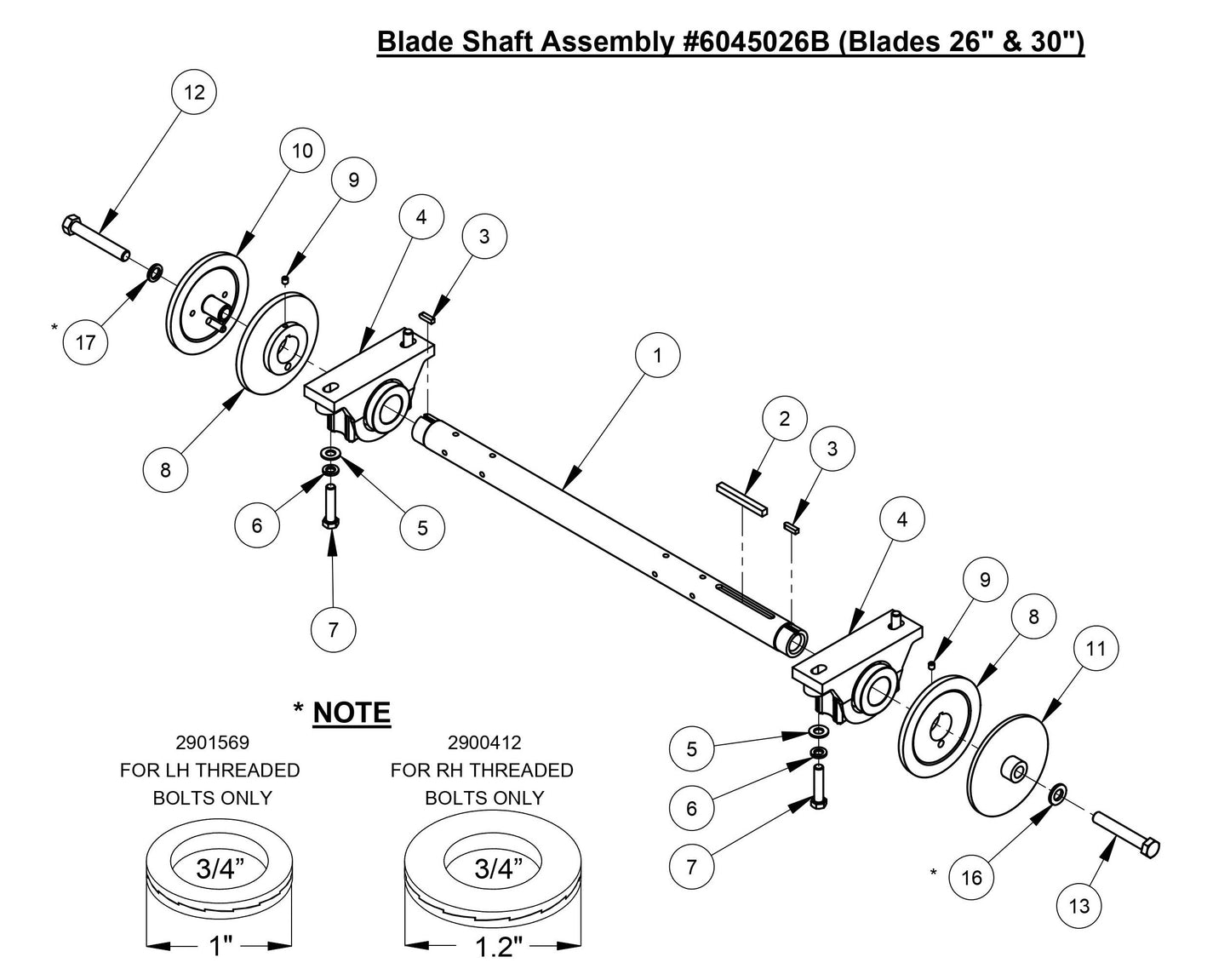 CC4144DXL Blade Shaft Assembly (Blades 26'' and 30'')