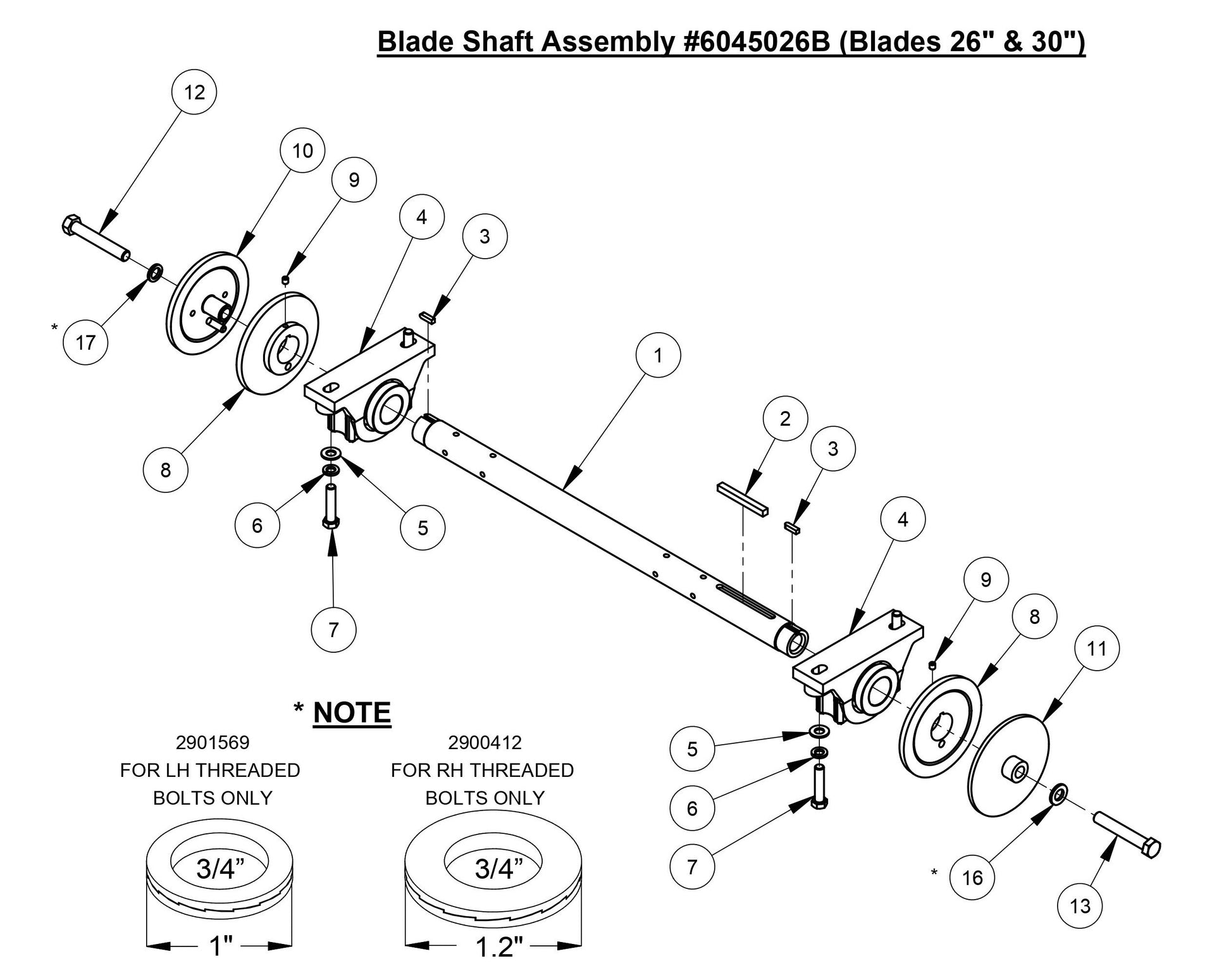 CC4144DXL Blade Shaft Assembly (Blades 26'' and 30'')