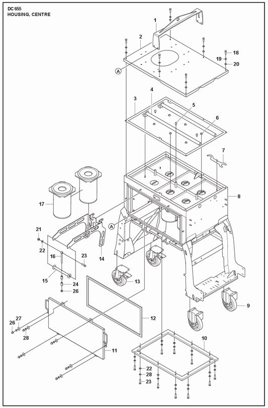 Housing, Centre Parts For Blastrac DC 655 By Husqvarna