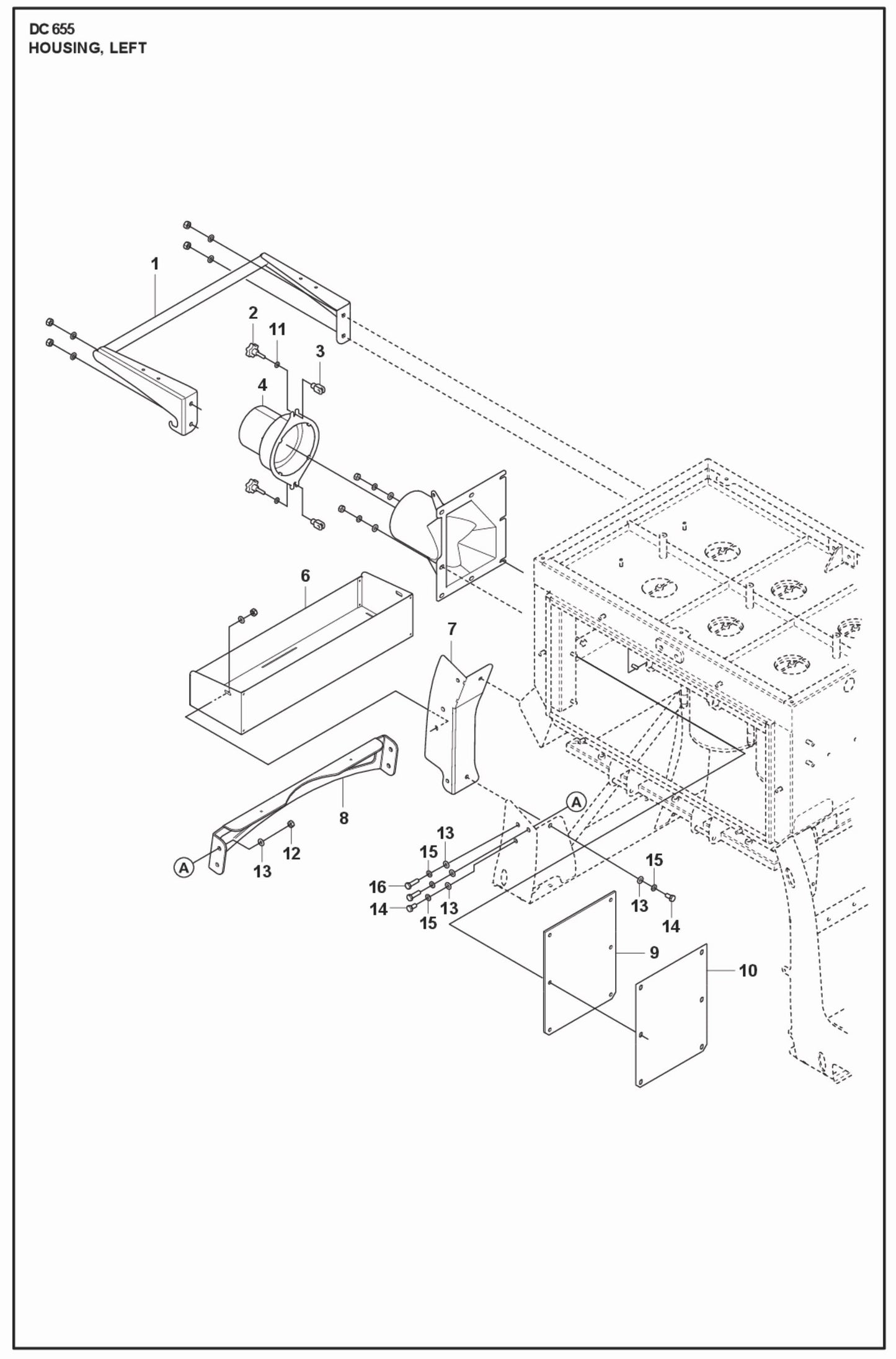 Housing, Left Parts For Blastrac DC 655 By Husqvarna