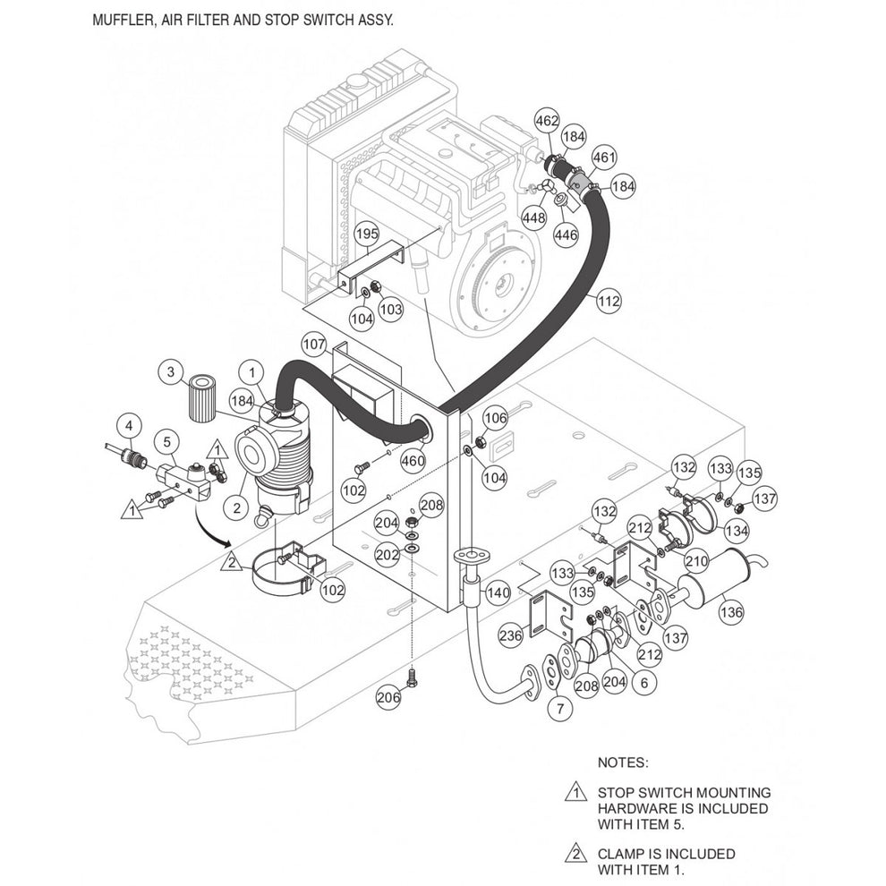 C30HDG Pump Muffler, Air Filter, And Stop Switch Assembly Parts By Multiquip