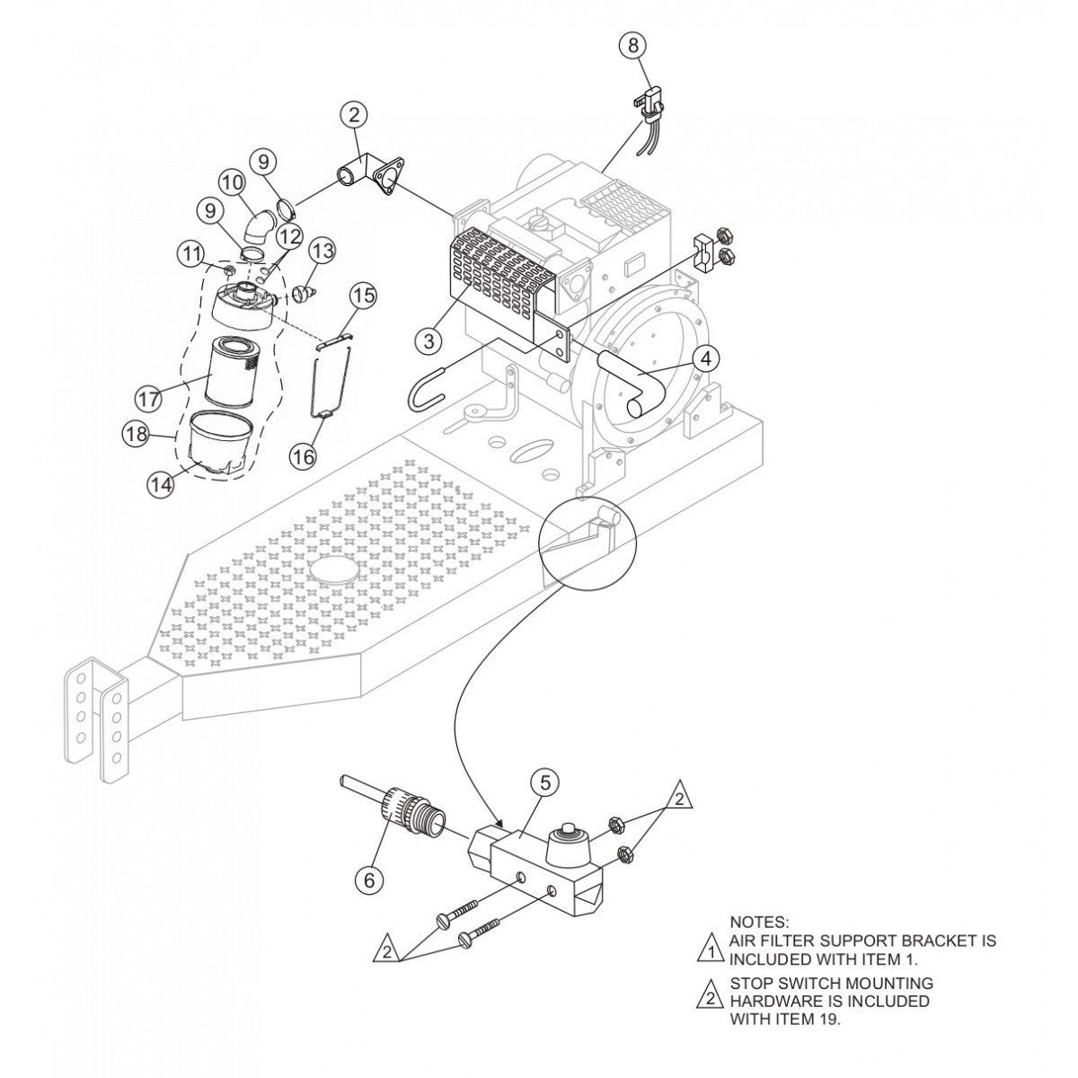 C30HDZ PUMP — Muffler, Air Filter, And Stop Switch Assembly Parts By Multiquip