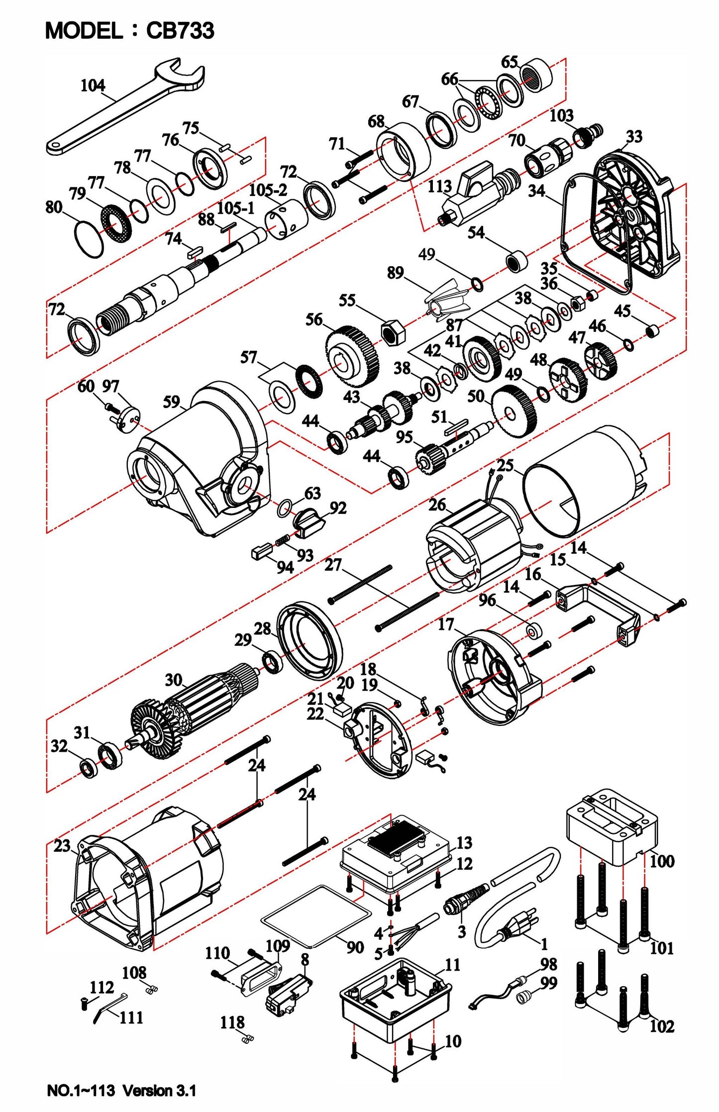 CB733 Complete Drill Motor Parts by Core Bore Diamond Products