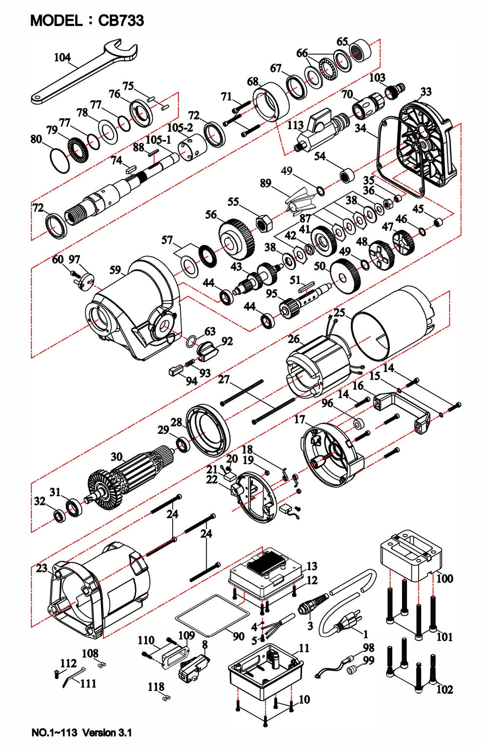 CB733 Complete Drill Motor Parts by Core Bore Diamond Products