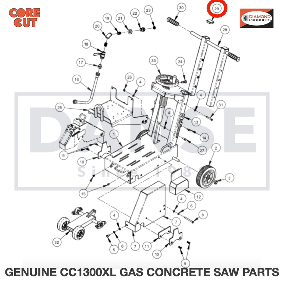 2501441 Cap, 2" Sq. Tube fits Core Cut CC1300XL Concrete Floor Saw by Diamond Products