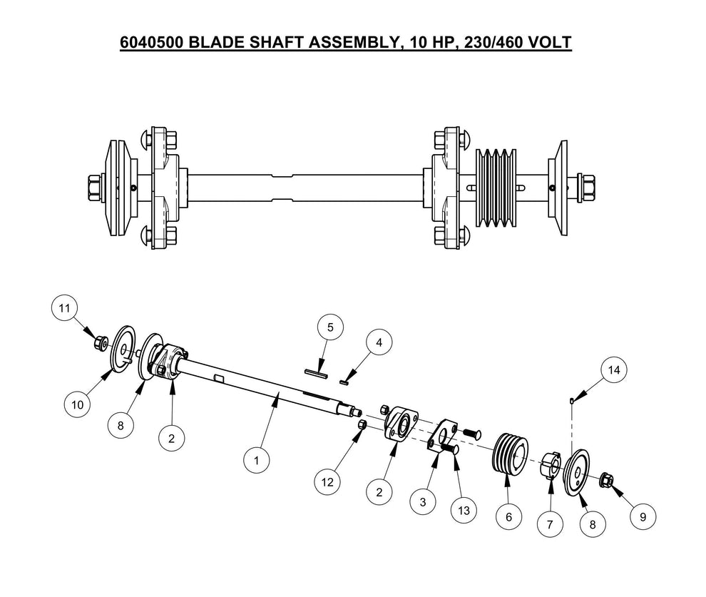 CC1300XL Blade Shaft Assembly, 10 HP, 230/460 Volt Parts