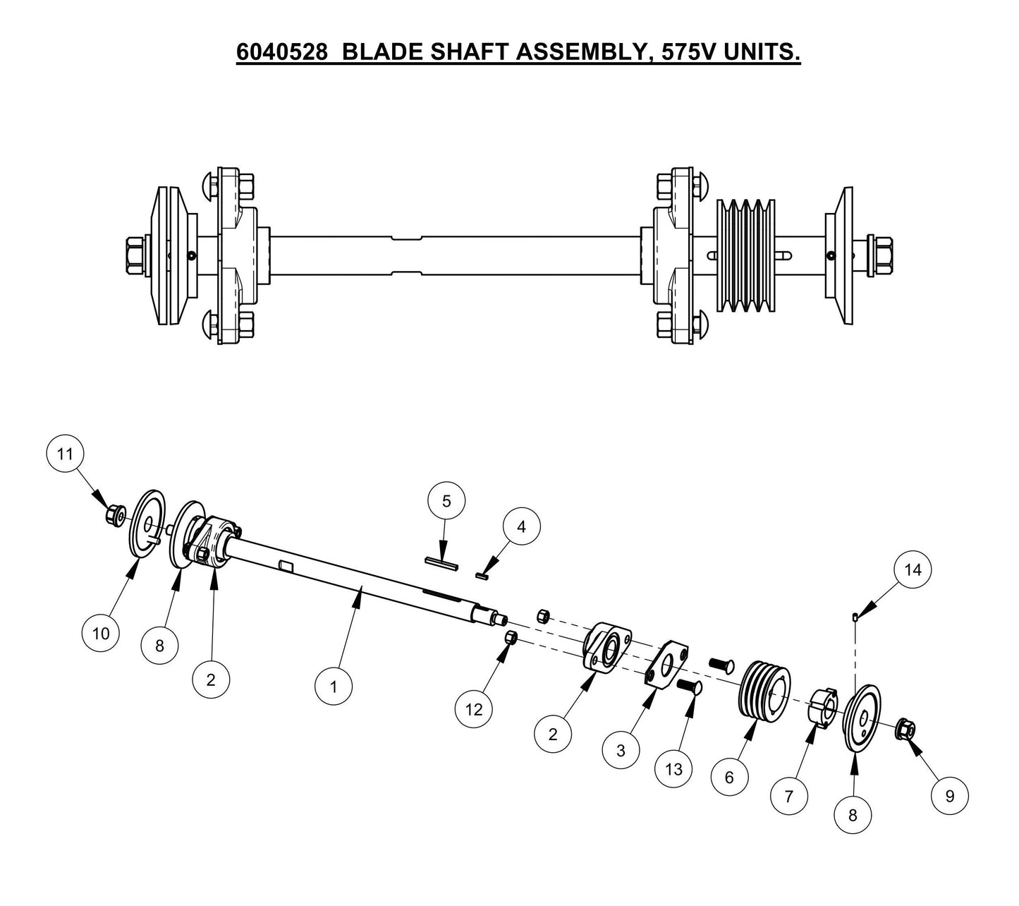 CC1300XL Blade Shaft Assembly, 575V Units Parts