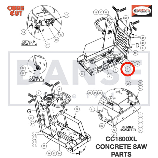 6048104 Axle Assembly for Core Cut CC1800XL Concrete Walk Behind Saw Parts by Diamond Products