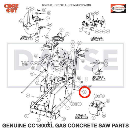 6048331 Frame Upright Weldment for Core Cut CC1800XL Concrete Walk Behind Saw Parts by Diamond Products