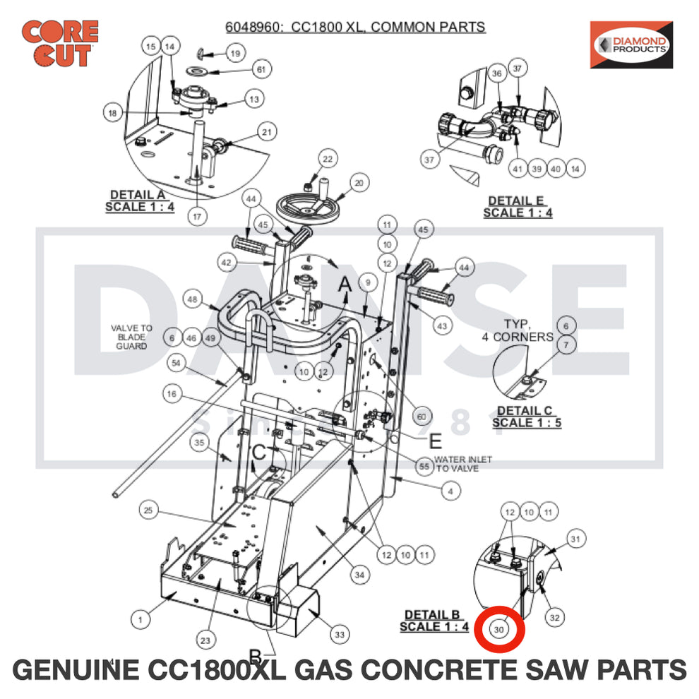 6048915 Tapered Guard Mount Spacer for Core Cut CC1800XL Concrete Walk Behind Saw Parts by Diamond Products