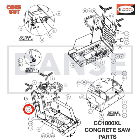 2900307 Wing Screw, M6 x 16mm for Core Cut CC1800XL Concrete Walk Behind Saw Parts by Diamond Products