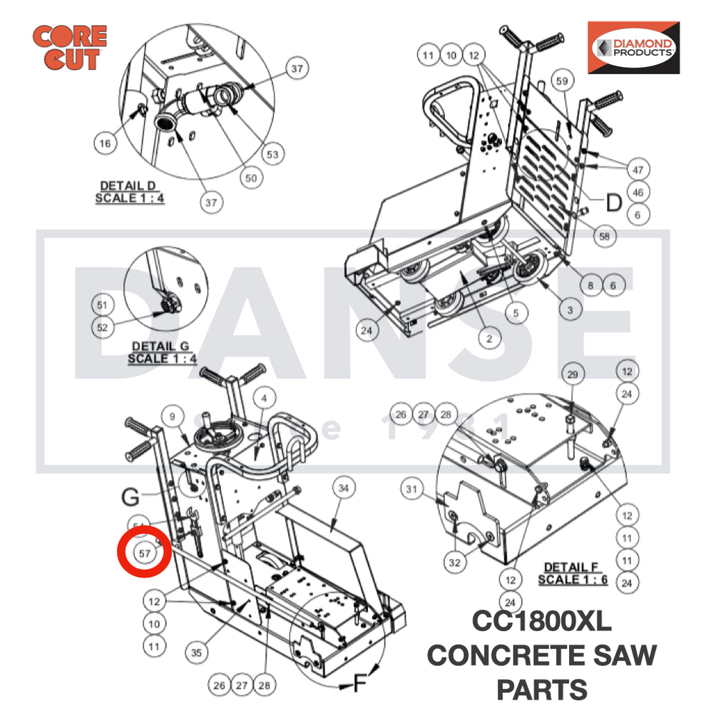 2900307 Wing Screw, M6 x 16mm for Core Cut CC1800XL Concrete Walk Behind Saw Parts by Diamond Products