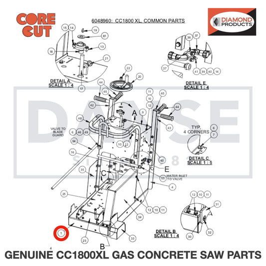 6048859 Frame Weldment for Core Cut CC1800XL Concrete Walk Behind Saw Parts by Diamond Products