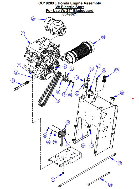 CC1820XL Honda Engine Assembly W/ Electric Start For Use W/ 24" Bladeguard