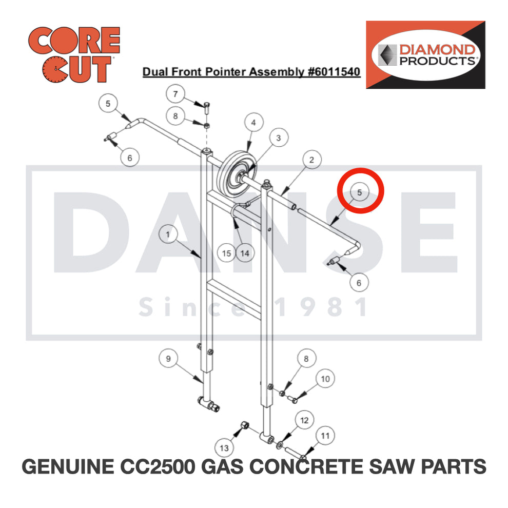 Front Pointer Rod, 11" 6011535 for CC2500 Saw by Core Cut Diamond Products