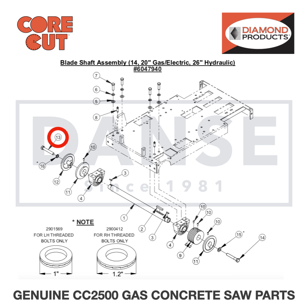 Cap Screw, Hex Hd., 5/8-11 x 4" LH 2900130 for CC2500 Saw by Core Cut Diamond Products