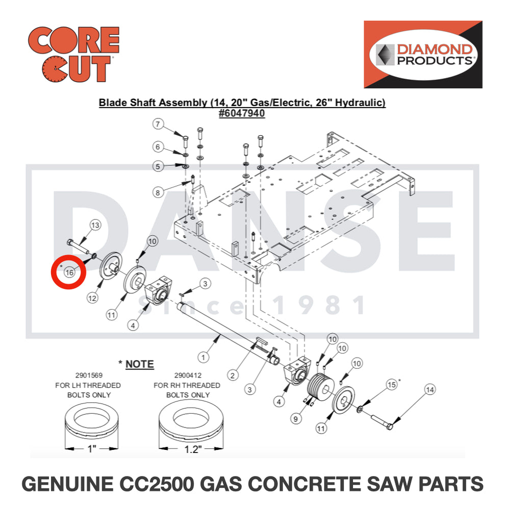 Lock Washer, Wedge 5/8" LH 2901569 for CC2500 Saw by Core Cut Diamond Products