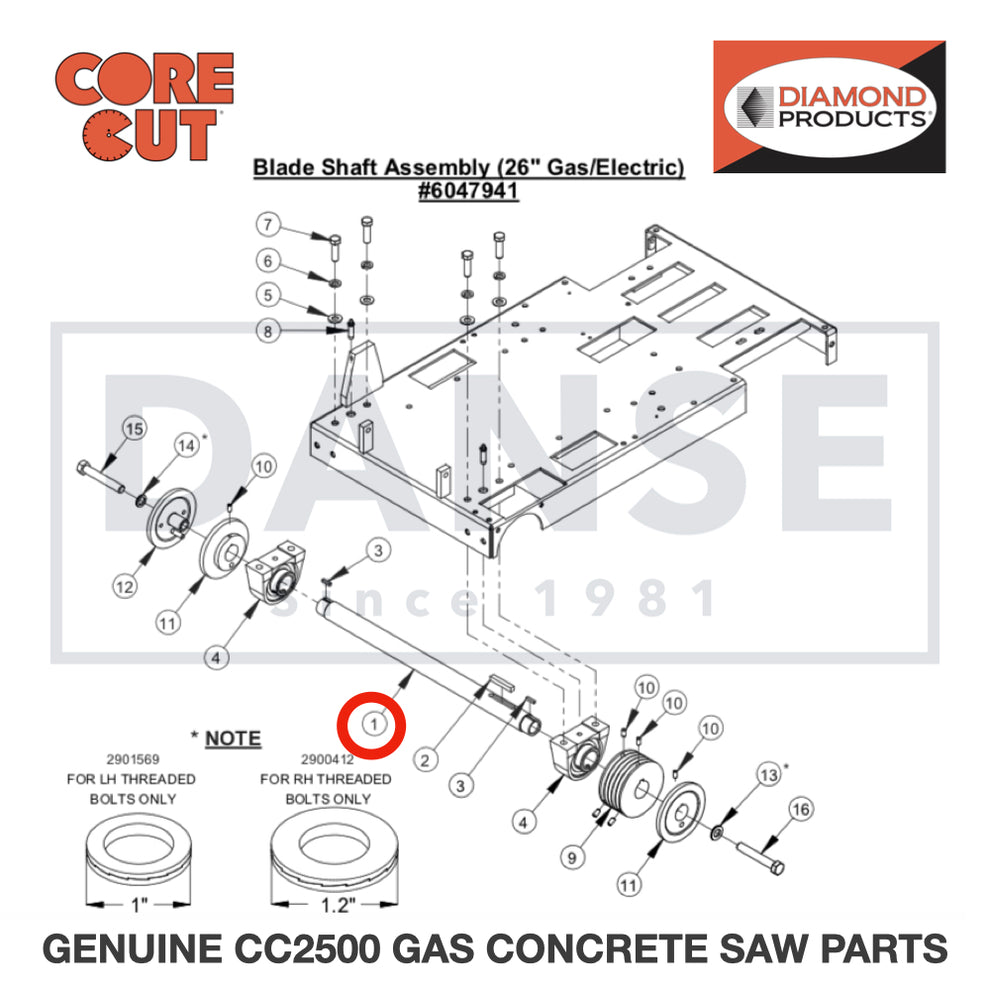 Blade Shaft 6047905 for CC2500 Saw by Core Cut Diamond Products