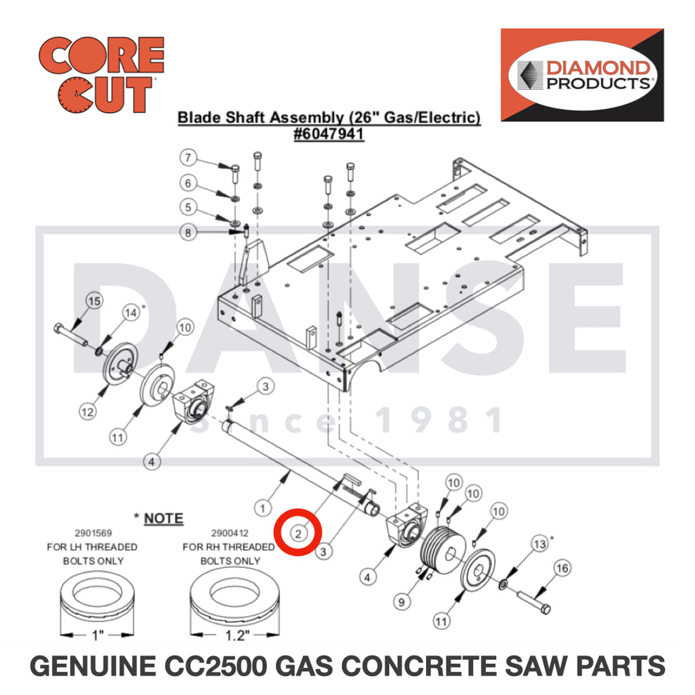 Key, 3/8" Sq. x 2-1/4" 6047959 for CC2500 Saw by Core Cut Diamond Products