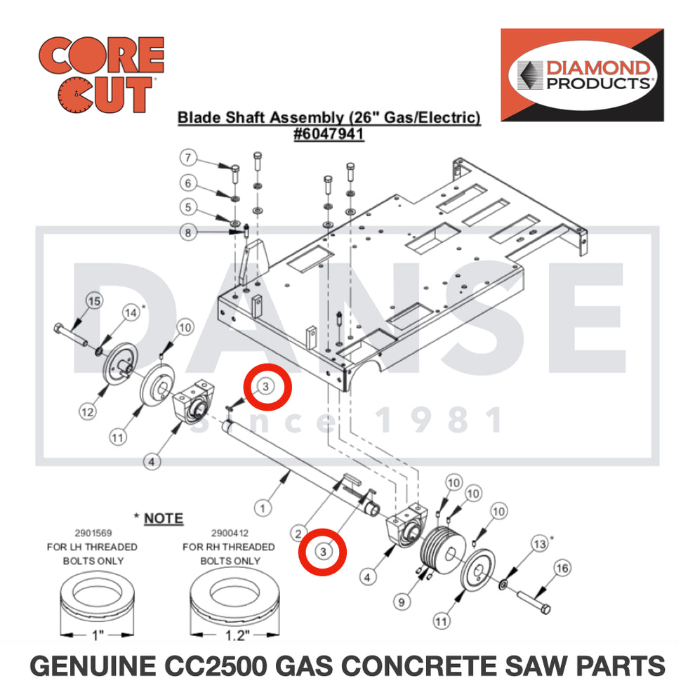 Key, 3/16" Sq. x 27/32" 6047978 for CC2500 Saw by Core Cut Diamond Products