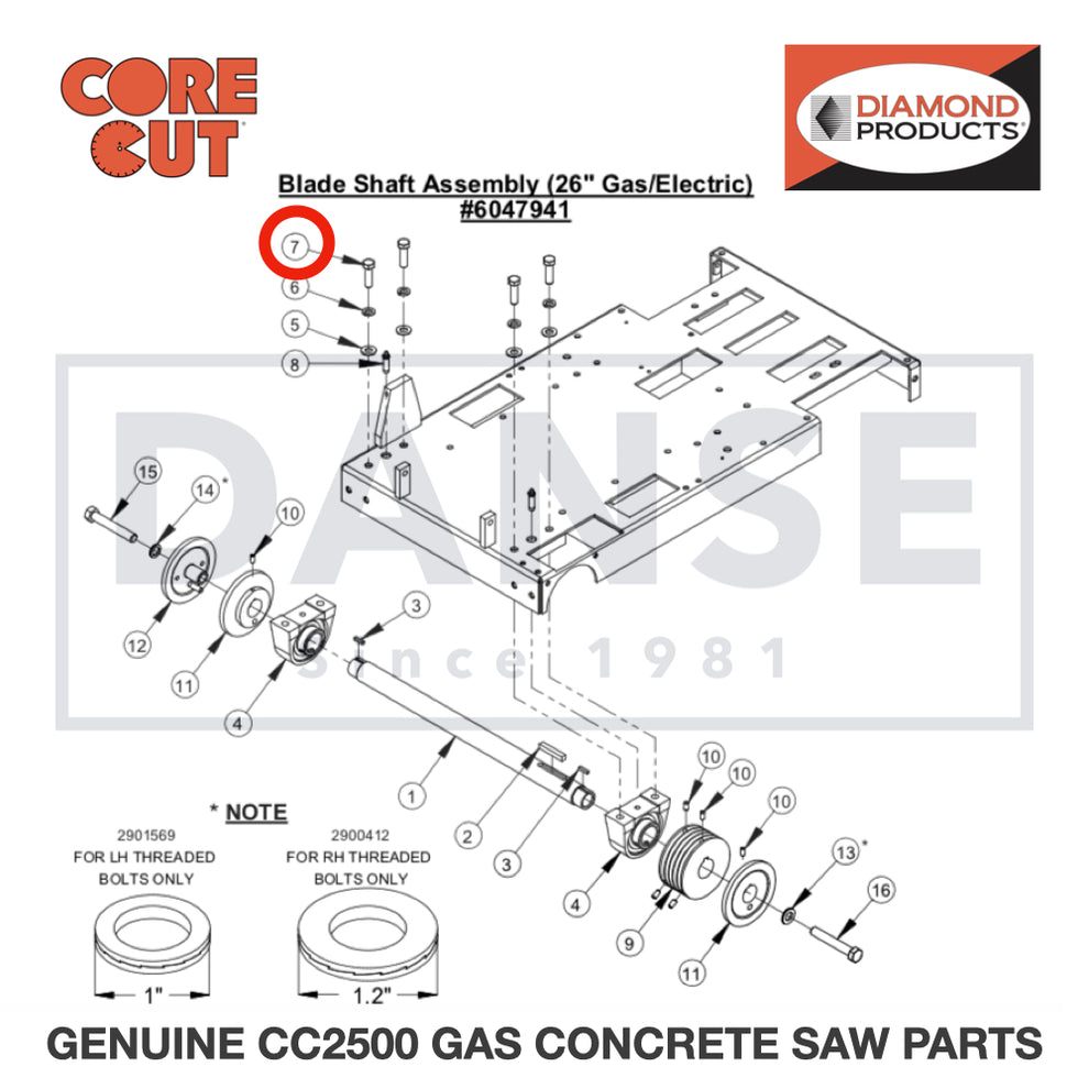 Cap Screw, Hex Hd., 1/2-13 x 1-3/4" 2900139 for CC2500 Saw by Core Cut Diamond Products