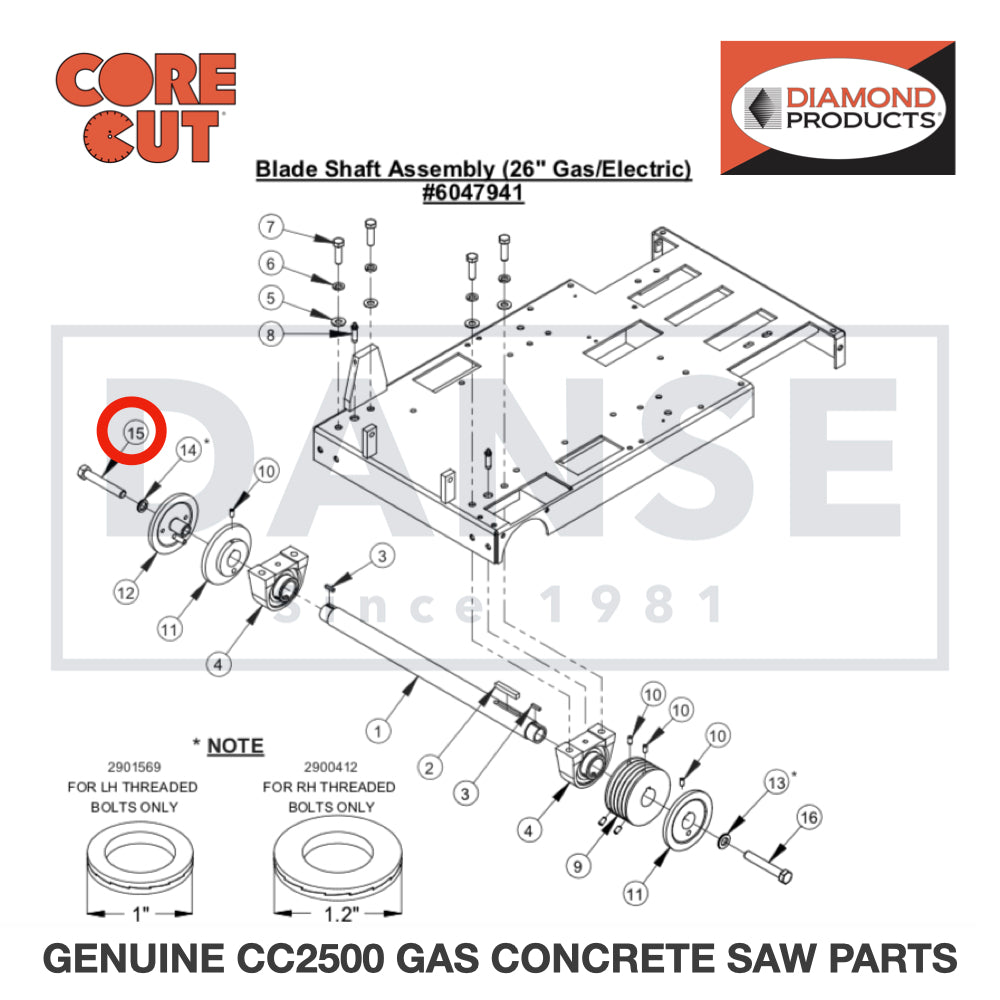 Cap Screw, Hex Hd., 5/8-11 x 4" LH 2900130 for CC2500 Saw by Core Cut Diamond Products