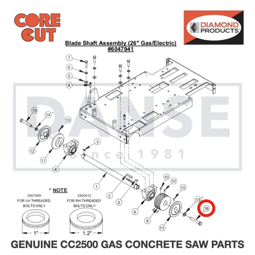 Cap Screw, Hex Hd., 5/8-11 x 4" 2900146 for CC2500 Saw by Core Cut Diamond Products