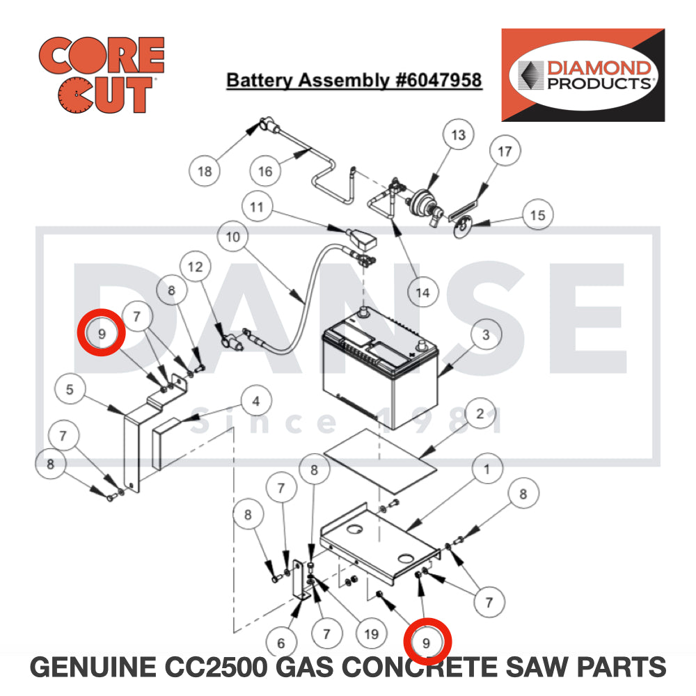 Lock Nut, M8-1.25 Nylon Insert 2900303 for CC2500 Saw by Core Cut Diamond Products