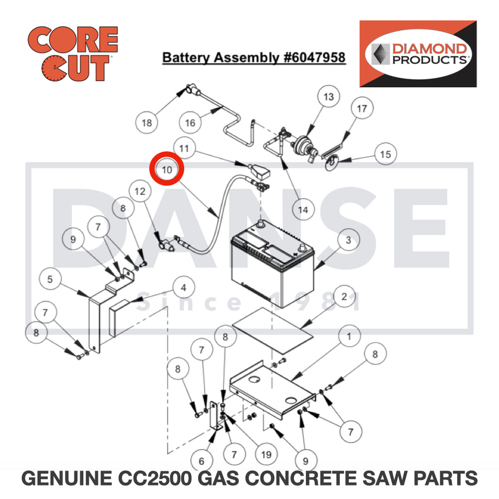 Battery Cable, 30" Negative (Black) 2800072 for CC2500 Saw by Core Cut Diamond Products