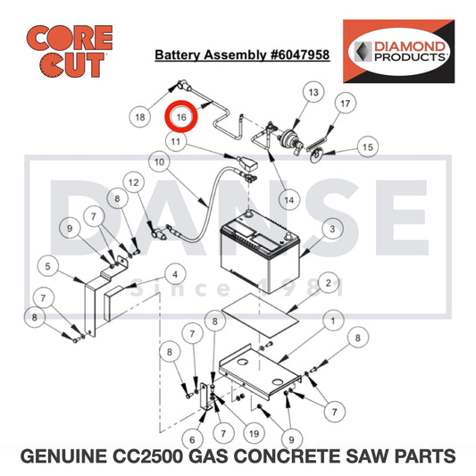 Battery Cable Assy., Red 6048091 for CC2500 Saw by Core Cut Diamond Products