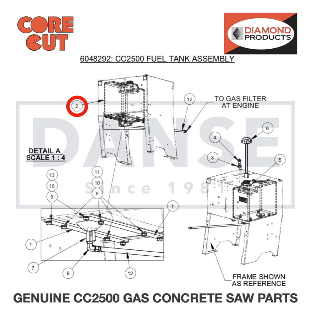 Fuel Tank, 4.4 Gallon 6010869 for CC2500 Saw by Core Cut Diamond Products