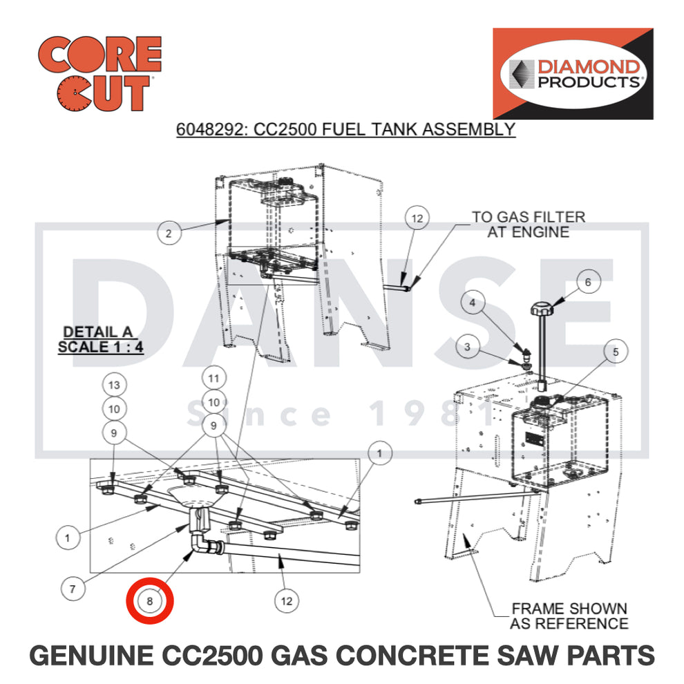 Elbow 1/4 Inch M Pipe to 1/4 Inch M. JIC 3200057 for CC2500 Saw by Core Cut Diamond Products
