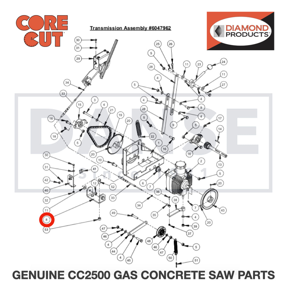 Transmission Pivot Support 6047924 for CC2500 Saw by Core Cut Diamond Products