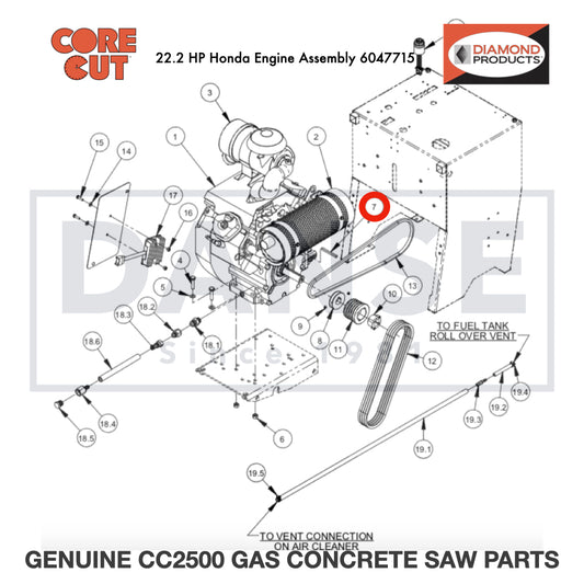 Key, 1/4&quot; Sq. x 3&quot; 6047977 for CC2500 Saw by Core Cut Diamond Products