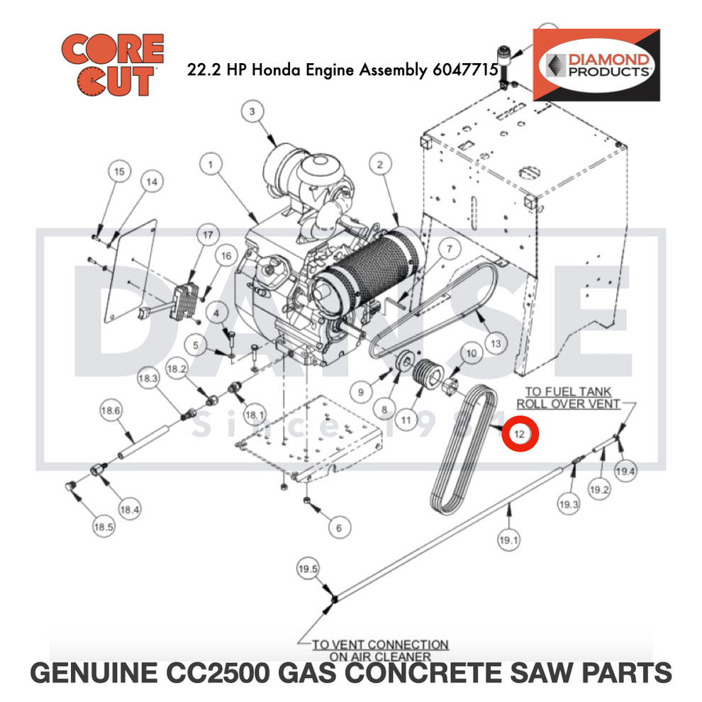 V-Belt, 3VX400 2500792 for CC2500 Saw by Core Cut Diamond Products