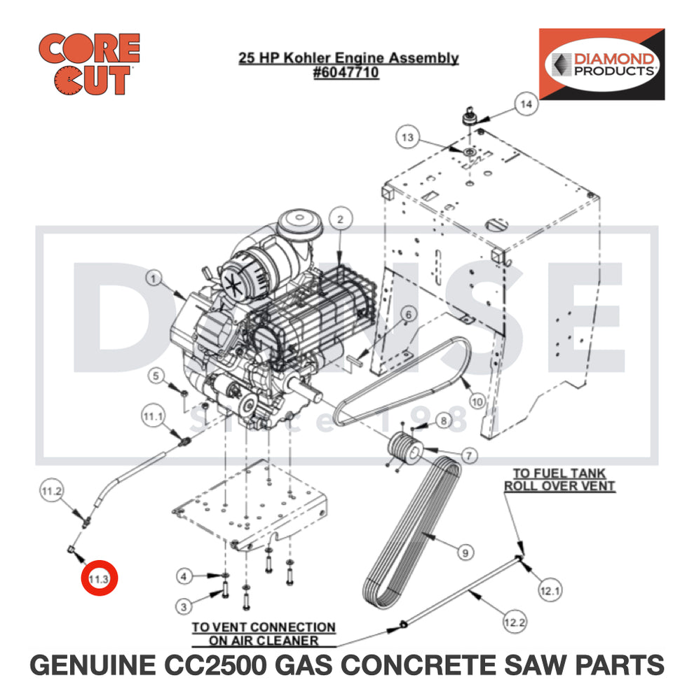 Oil Drain Hose, 1/4" ID X 12" Long 6047955 for CC2500 Saw by Core Cut Diamond Products
