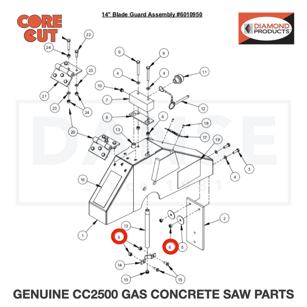 Lock Nut, M6-1.0 Nylon Insert 2900302 for CC2500 Saw by Core Cut Diamond Products