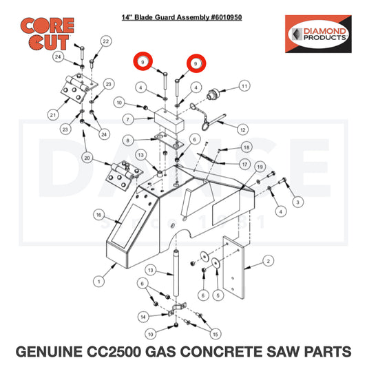 Cap Screw, Hex Hd., M6-1.0 x 50mm 2901355 for CC2500 Saw by Core Cut Diamond Products