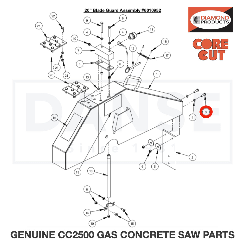 Cap Screw, Hex Hd., M6-1.0 x 20mm 2900310 for CC2500 Saw by Core Cut Diamond Products