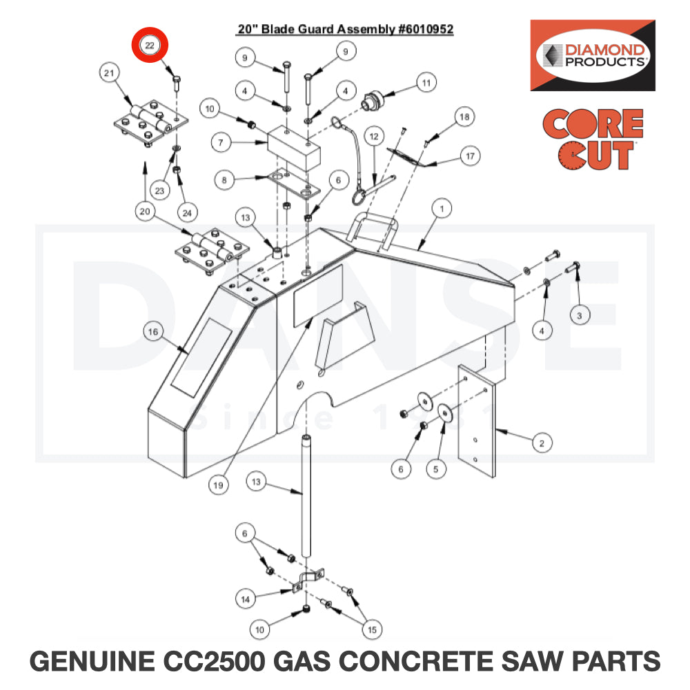 Cap Screw, Hex Hd., M6-1.0 x 20mm 2900310 for CC2500 Saw by Core Cut Diamond Products