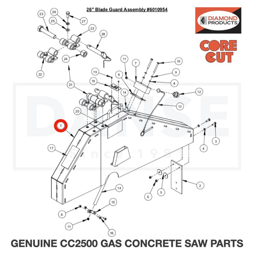 26" Blade Guard Front &amp; Rear Only 6010955 for CC2500 Saw by Core Cut Diamond Products