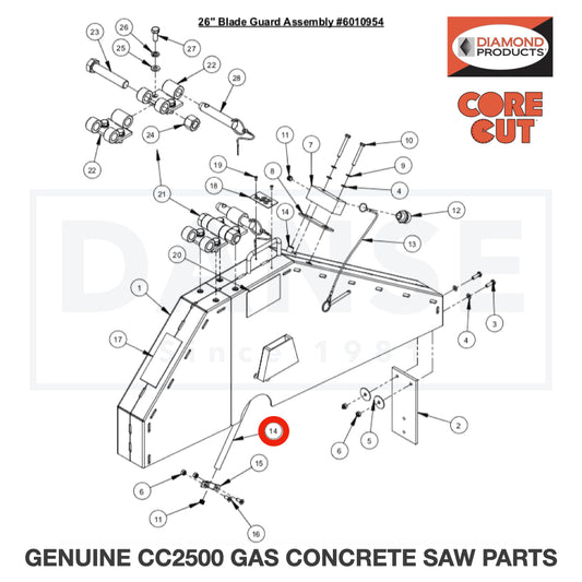 Water Tube for 26&quot; Guard 6010086 for CC2500 Saw by Core Cut Diamond Products