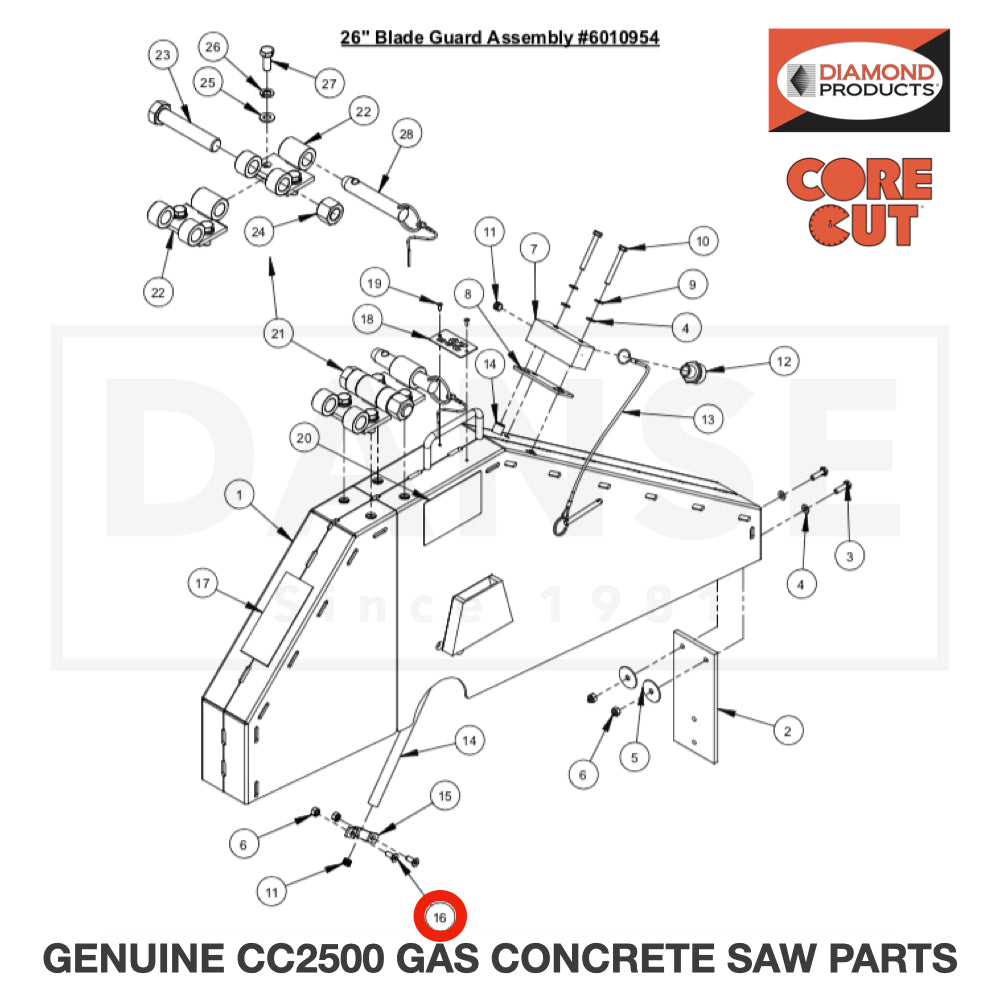 Cap Screw, Flat Hd., M6-1.0 x 16mm 2900308 for CC2500 Saw by Core Cut Diamond Products