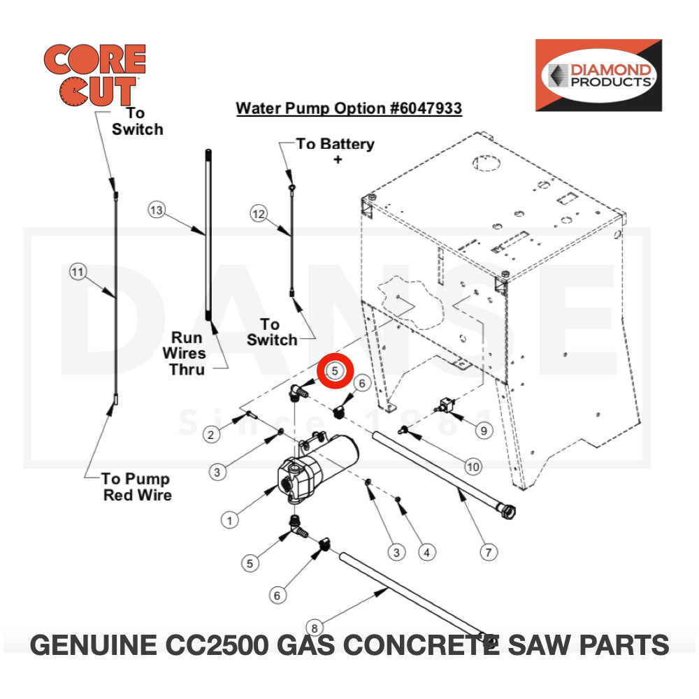 Port Fitting, 1/2&quot; Barb x 90 Degree 2701694 for CC2500 Saw by Core Cut Diamond Products