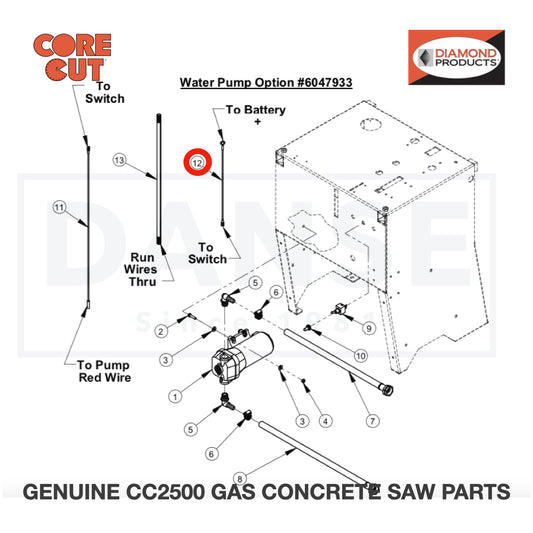Wire Assy., 14 GA., White 12&quot; 6040372 for CC2500 Saw by Core Cut Diamond Products
