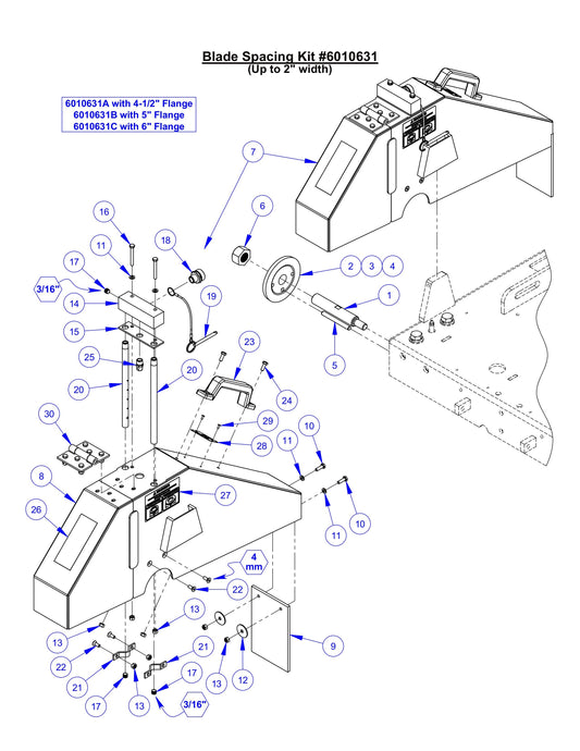 CC6561, CC6561-3, CC6571, CC6571-3 Optional Blade Spacing Kit Assembly (Up to 2" width) Parts