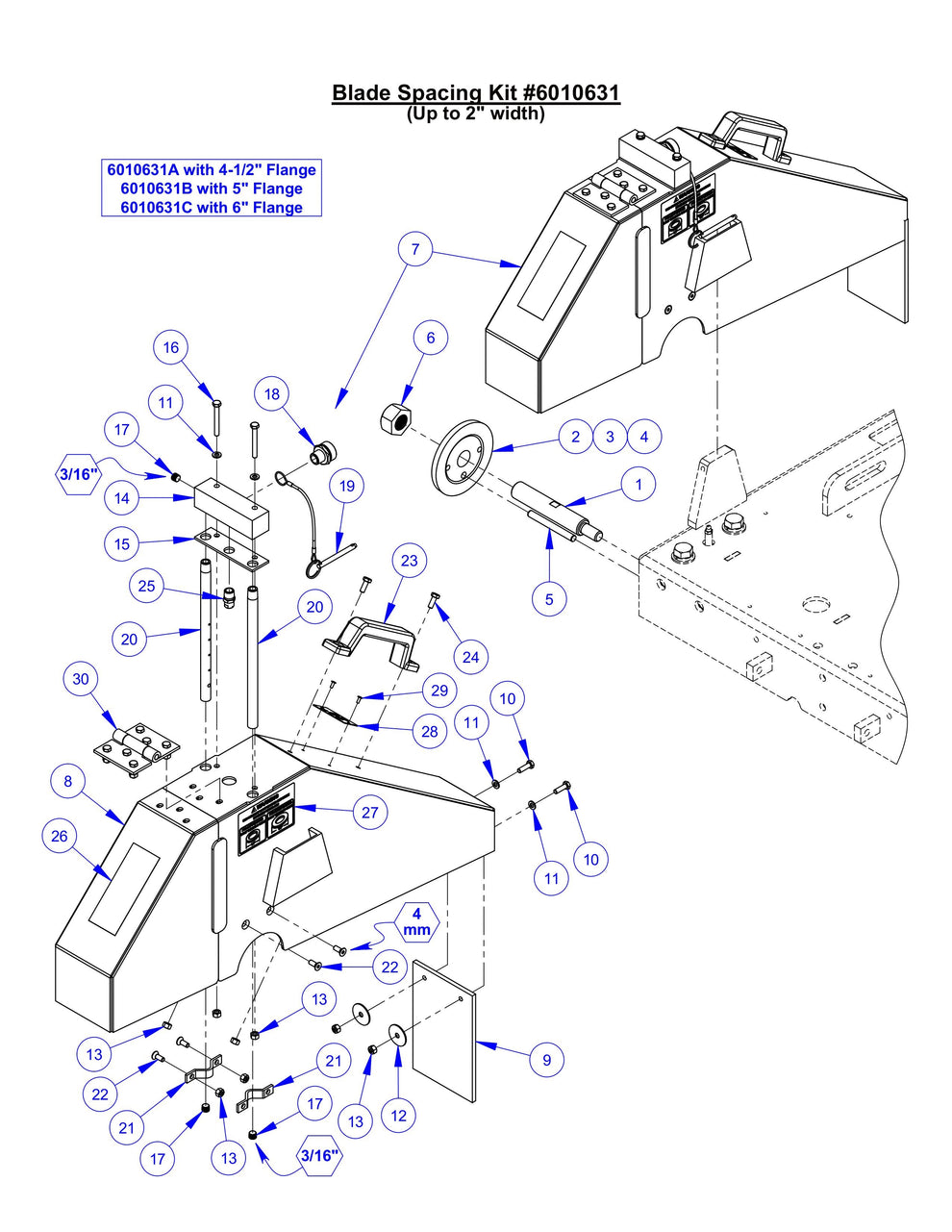 CC6561, CC6561-3, CC6571, CC6571-3 Optional Blade Spacing Kit Assembly (Up to 2" width) Parts