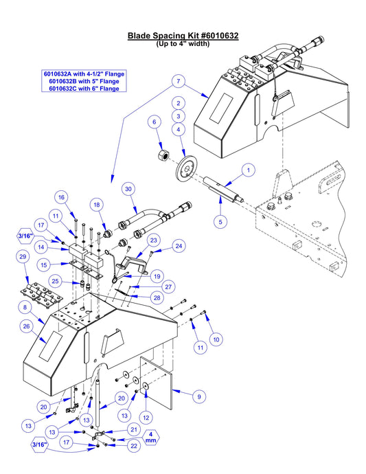 CC6561, CC6561-3, CC6571, CC6571-3 Optional Blade Spacing Assembly (Up to 4" width) Parts