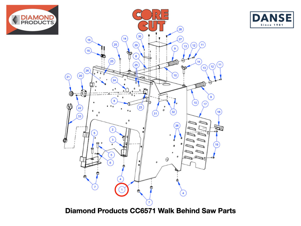 Frame Upright Weldment 6010687 fits Core Cut CC6571 Walk Behind Saw by Diamond Products