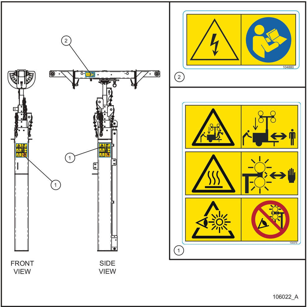 NL Pro II CE Spec Vertical Tower Decals Assembly Parts For CE V-Series Night Lite Pro II (001PRO2VE15, 09-000001 and Up) Light Towers by Allmand